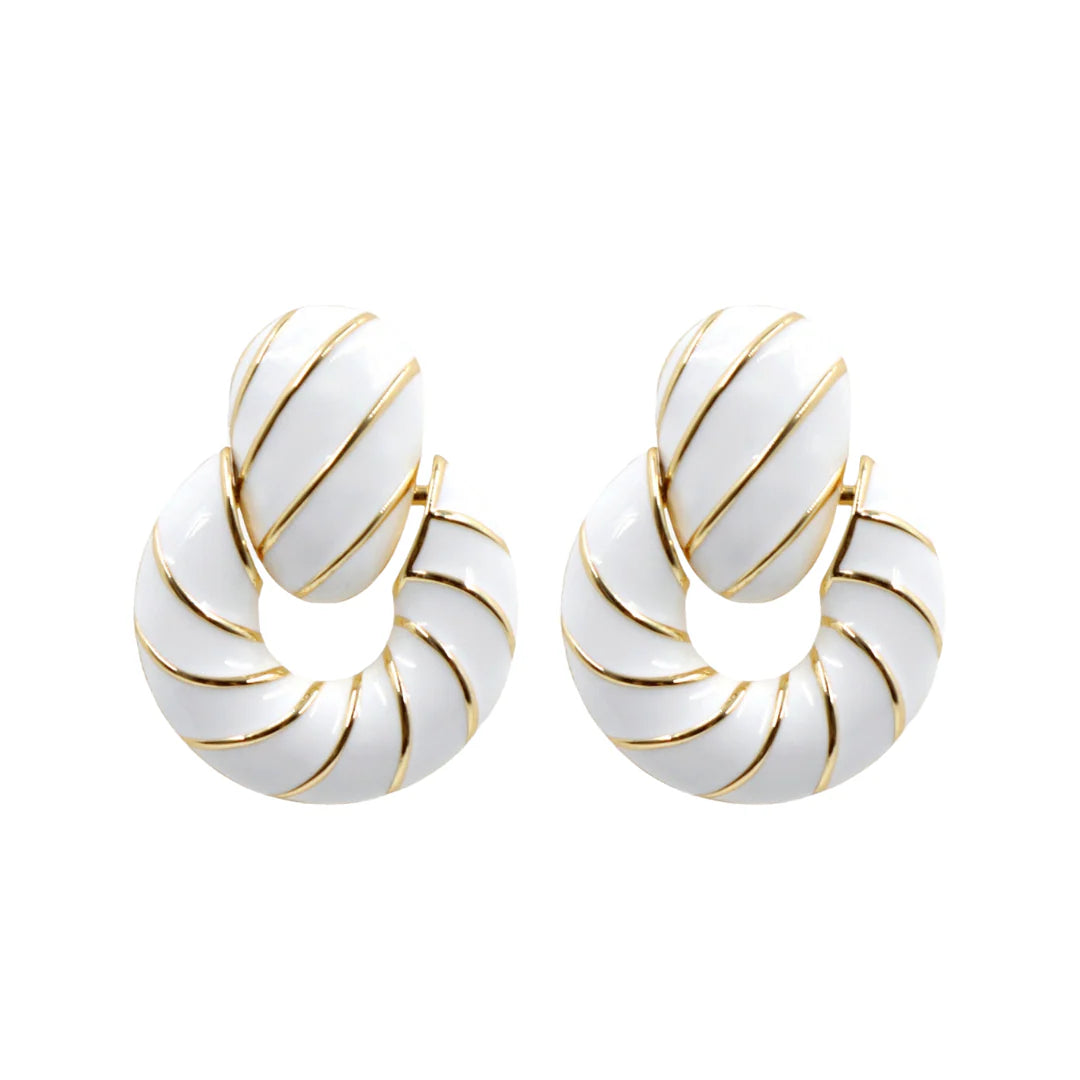 Brianna Cannon - White Enamel Twist Earrings - Torque Fashion