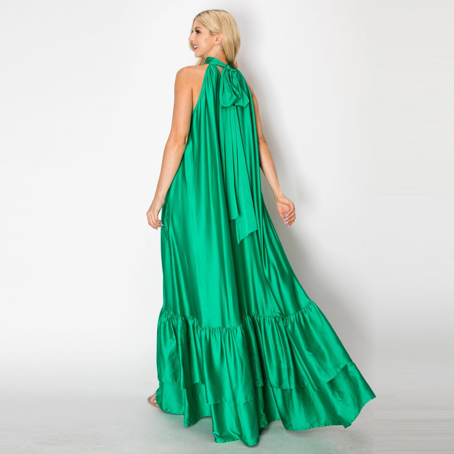 Jewel Tones Satin Maxi Dress - Torque Fashion