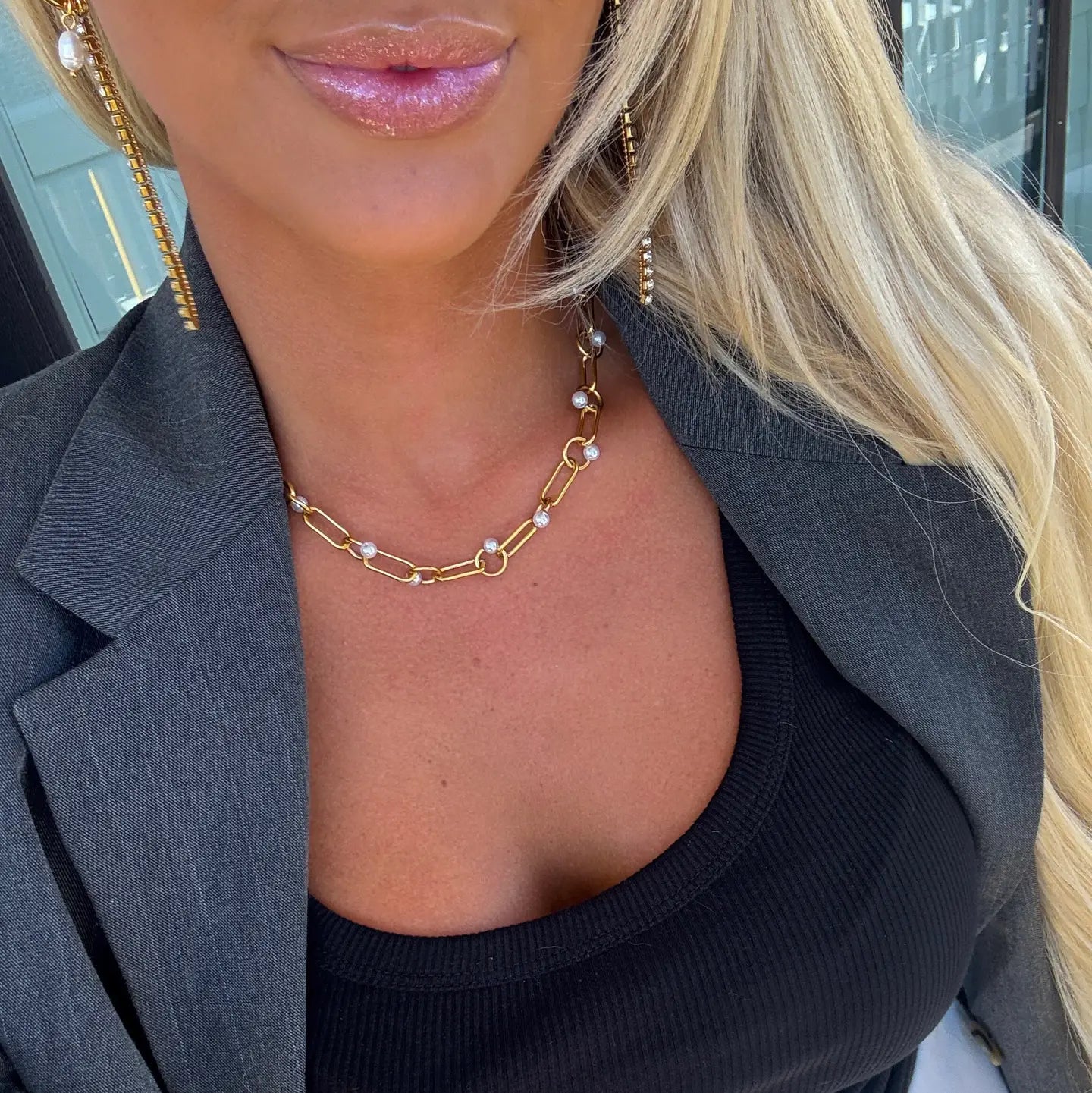 Elegant Jennifer Necklace by chansuttpearls featuring lustrous pearls and delicate chain for a sophisticated look.