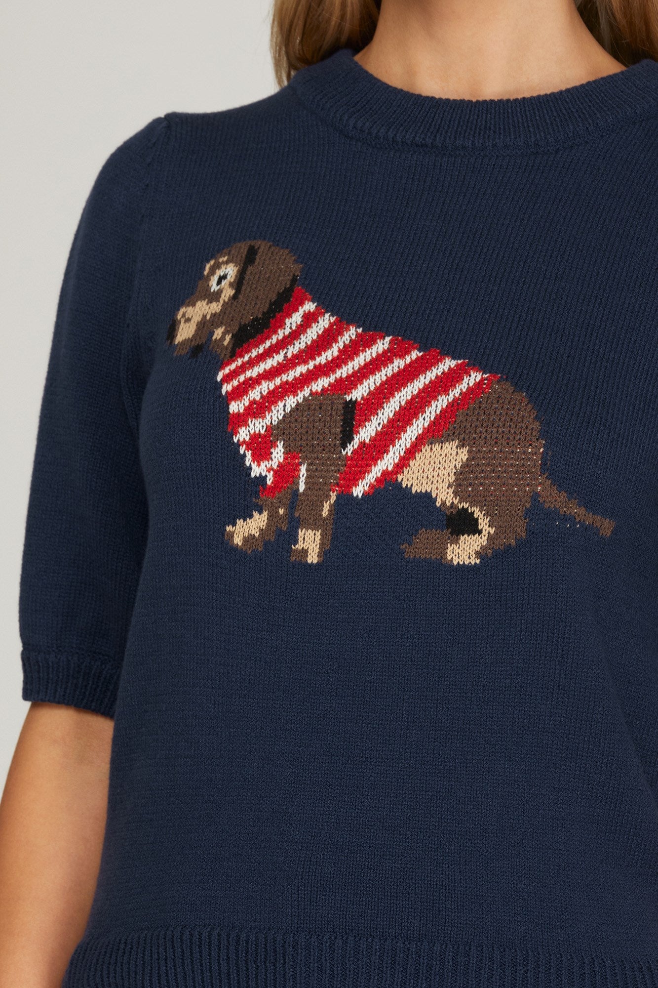 She+Sky Dapper Dachshund Knit Top featuring a cute dachshund pattern, soft fabric, and comfortable fit for stylish pets.