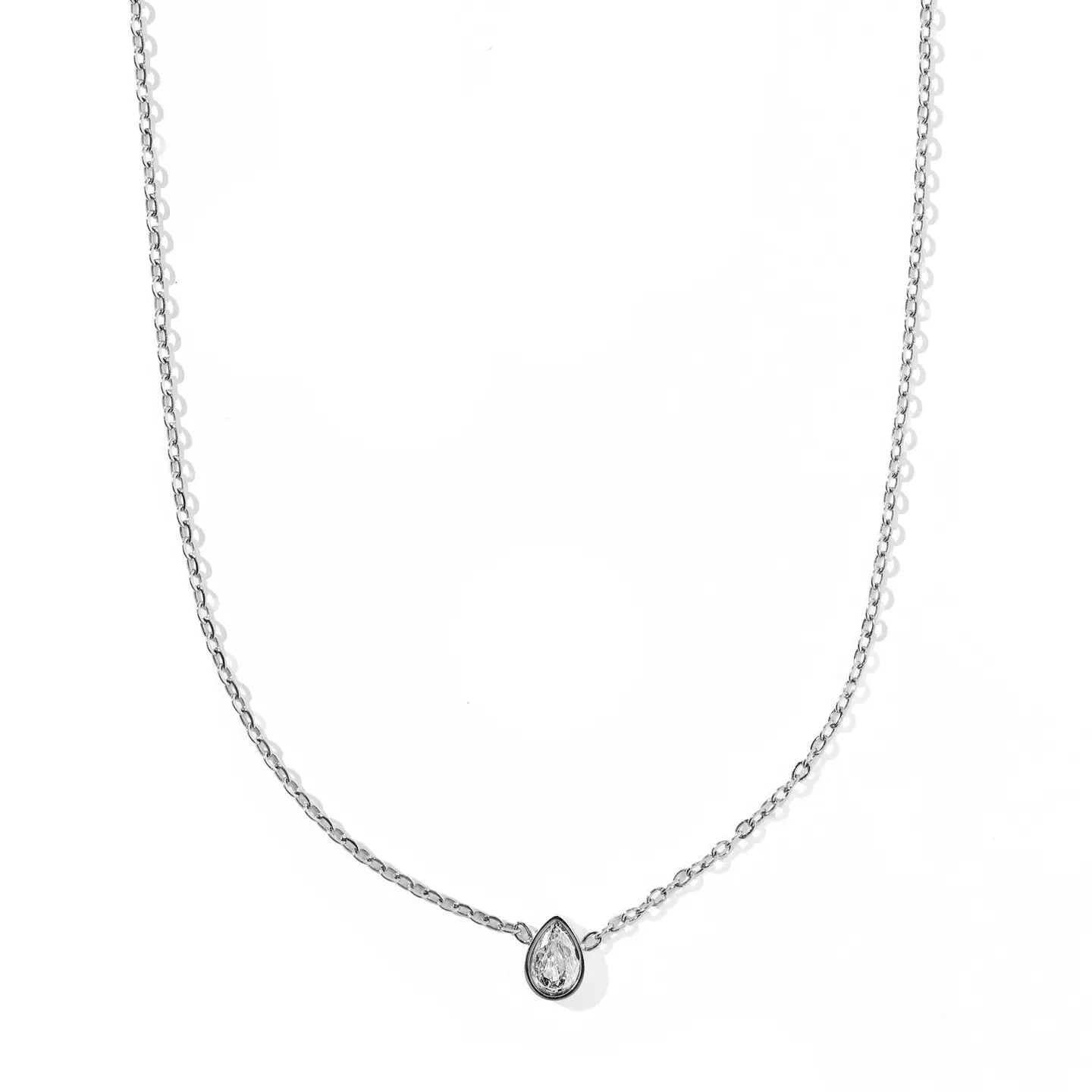 Silver Paloma Pear Drop Necklace by Linny CO featuring a delicate pear-shaped pendant on a fine chain.