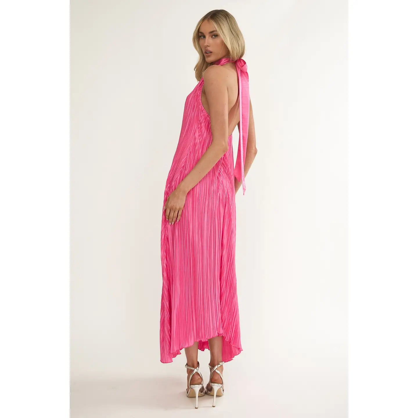 Hot Pink Halo Neck Maxi Dress