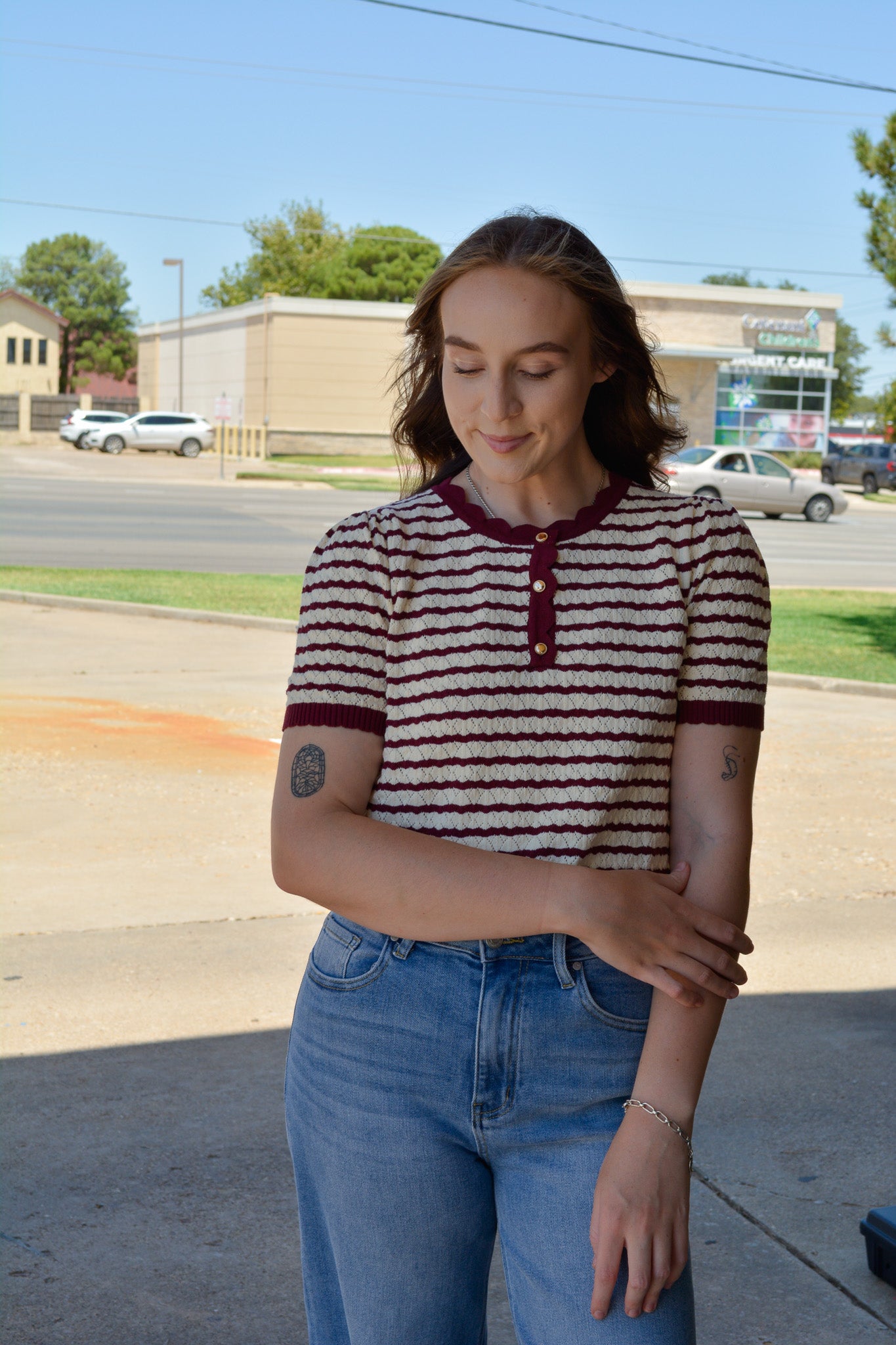 Sugar Stripe Button Top