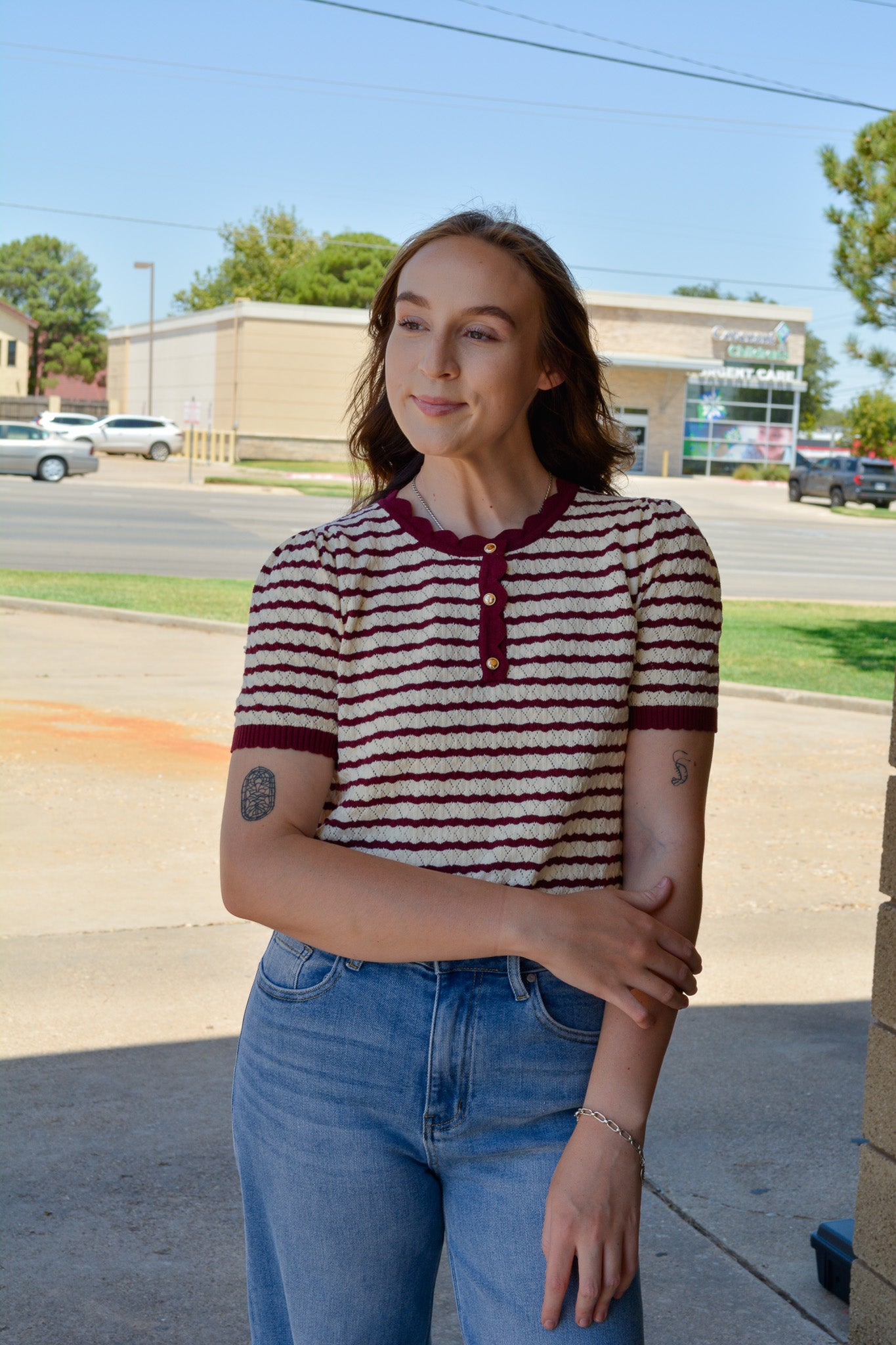 Sugar Stripe Button Top