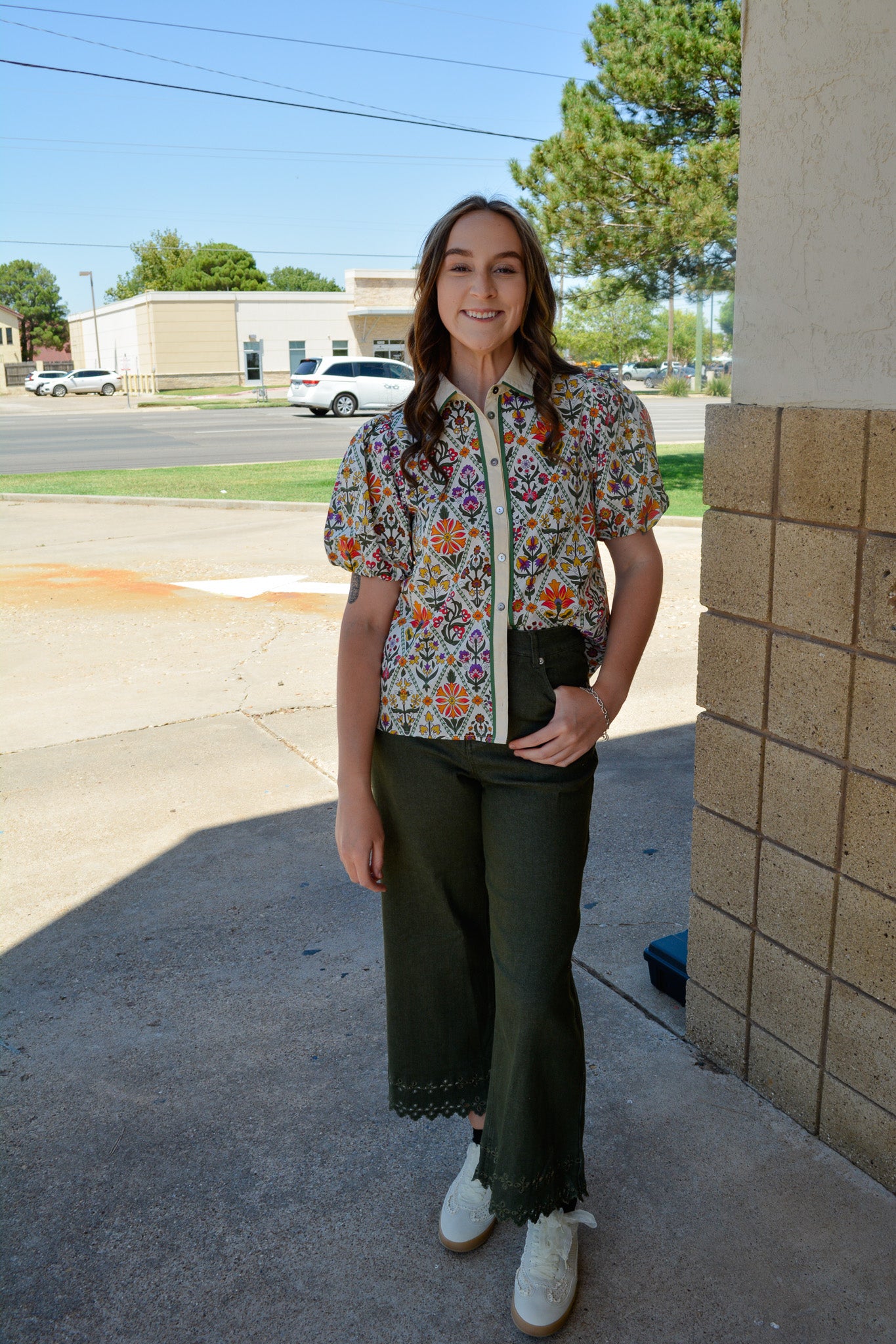 Falling Petals Jeans - OLIVE GREEN - Standard and Curvy