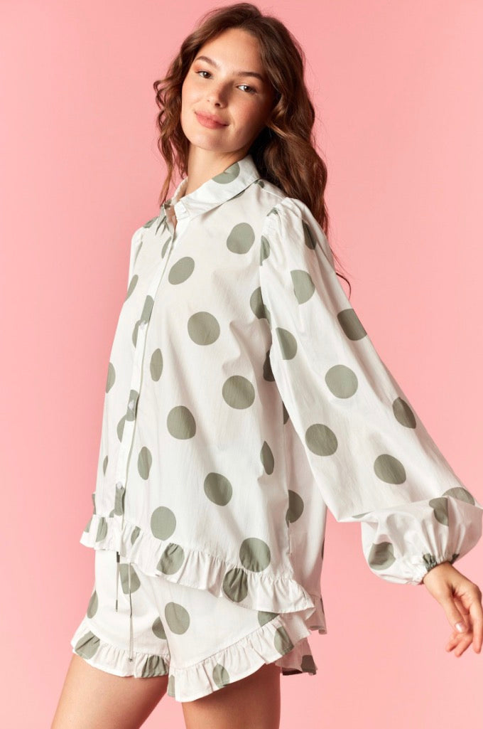 Mint To Be Top by Peach Love California, stylish mint green sleeveless women's blouse with ruffle details and relaxed fit.
