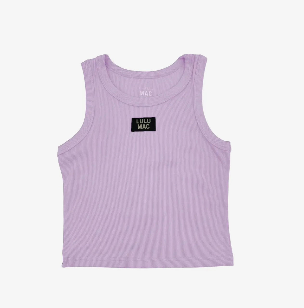 Lavender Lulu Mac Tank top displayed flat, showing soft fabric and simple design, perfect for casual wear or layering.