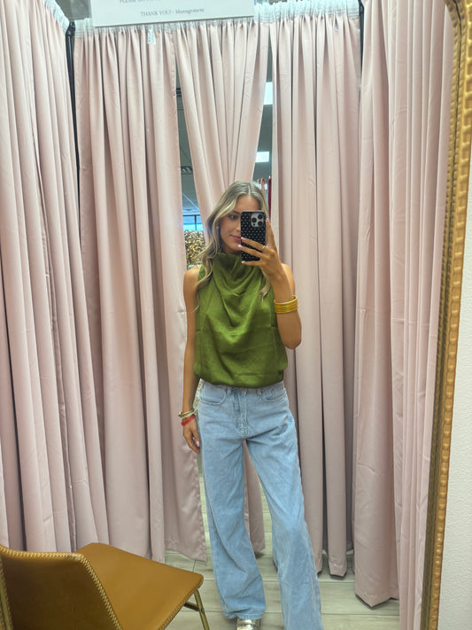 Olive Glow Draped Neck Top