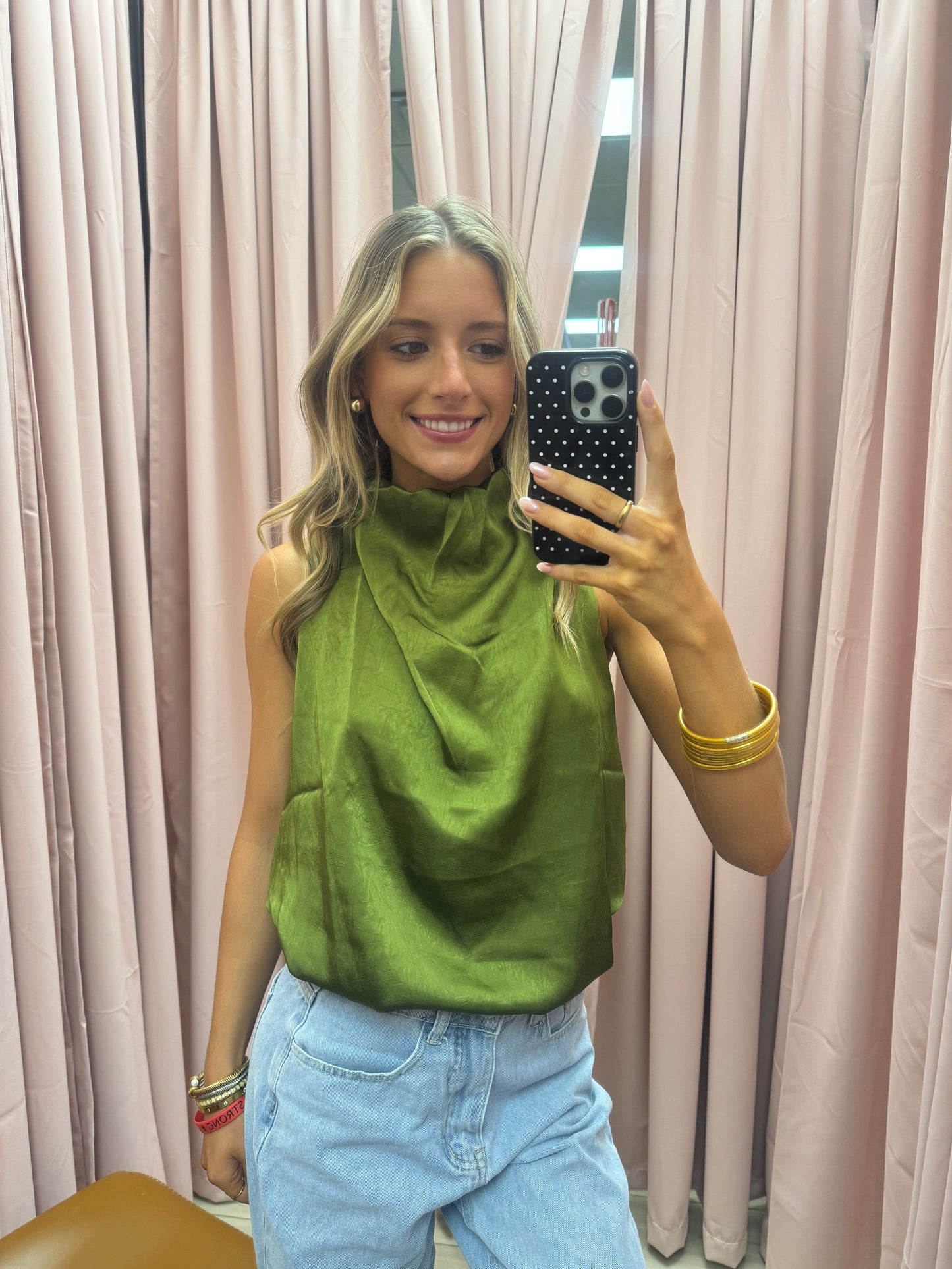 Olive Glow Draped Neck Top