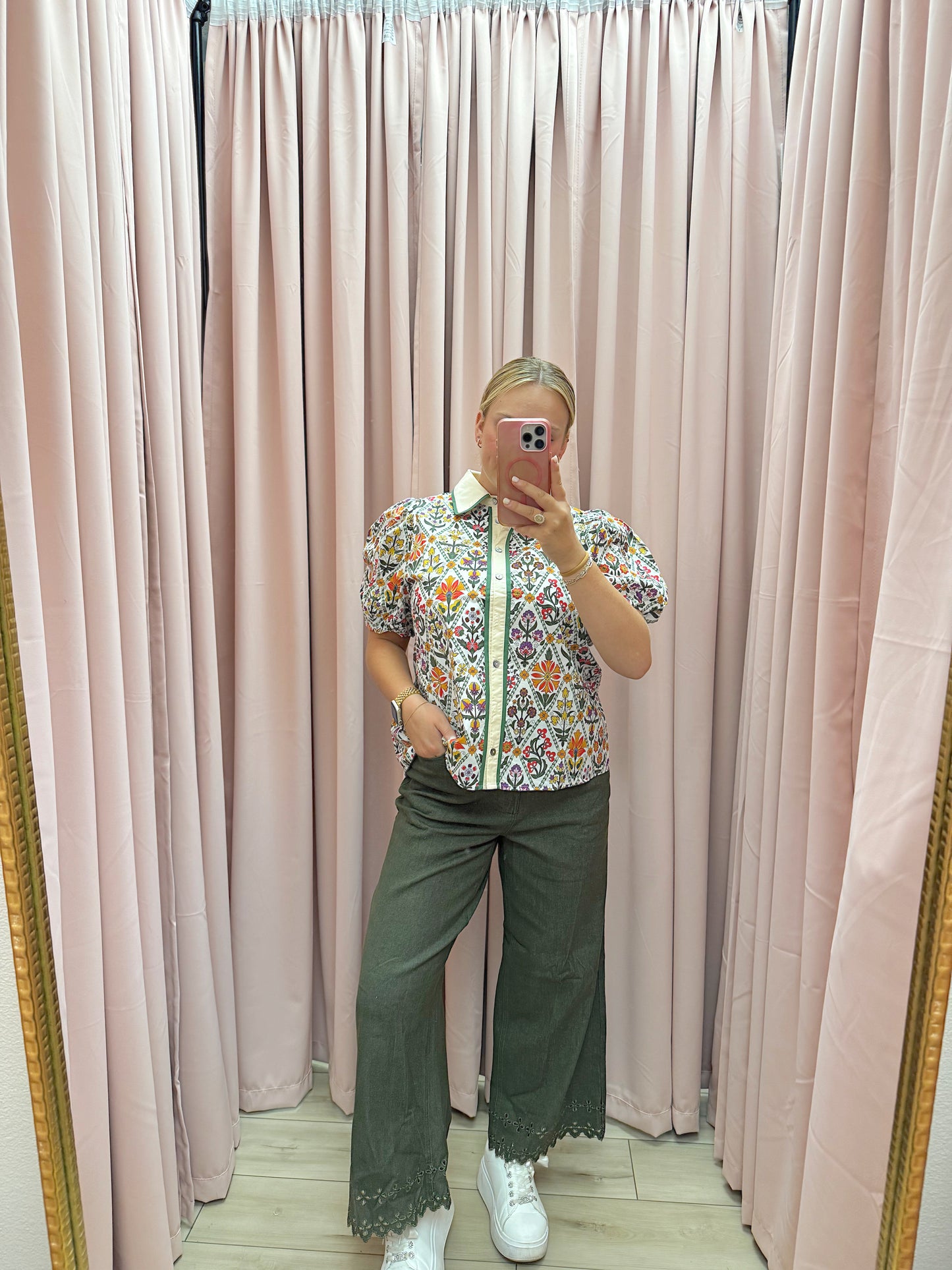 Falling Petals Jeans - OLIVE GREEN - Standard and Curvy