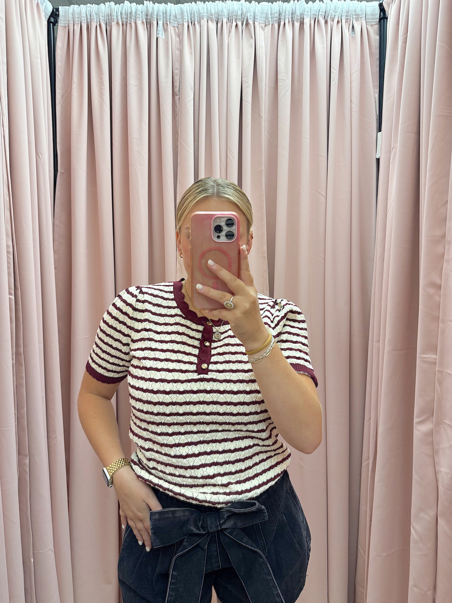 Sugar Stripe Button Top