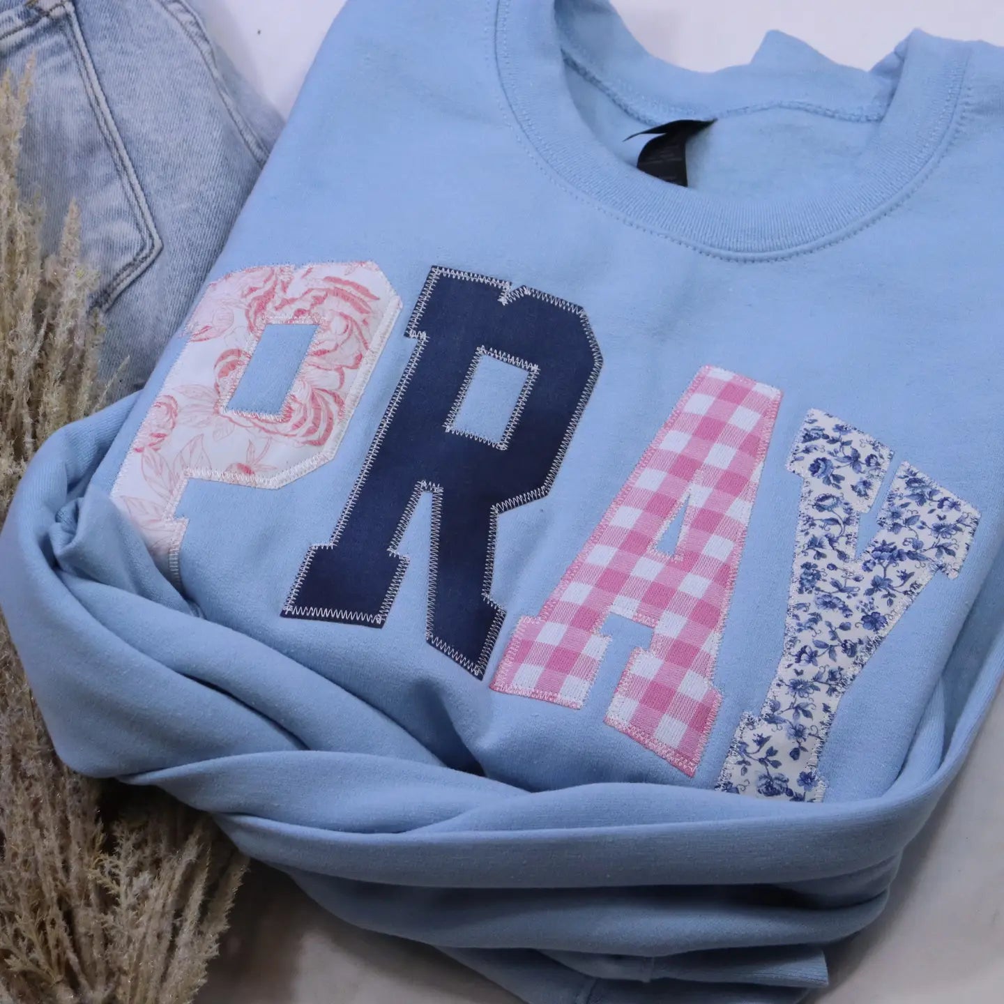 Stitched in Prayer Sweatshirt - Light Blue - Torque Fashion