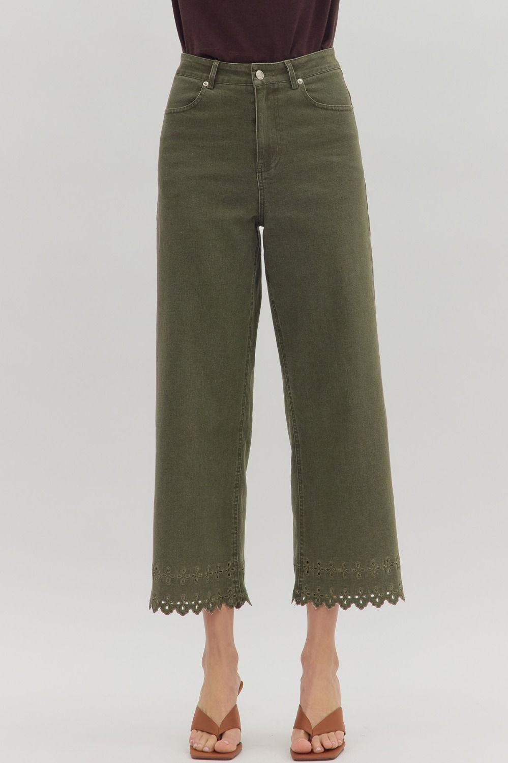 Falling Petals Jeans - OLIVE GREEN - Standard and Curvy