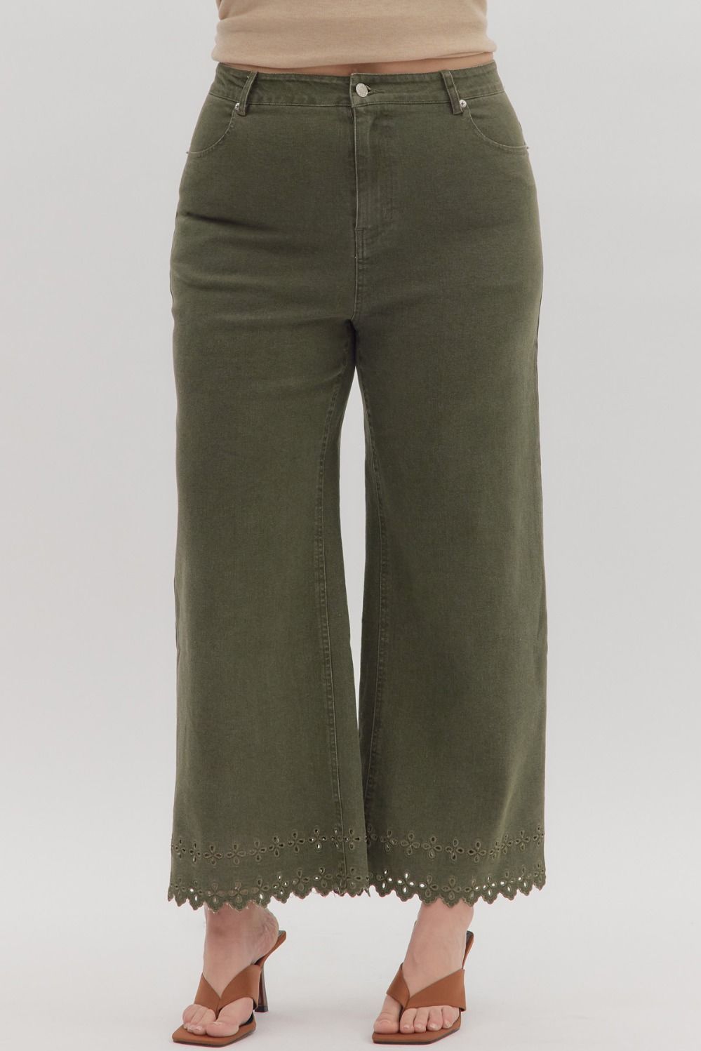 Falling Petals Jeans - OLIVE GREEN - Standard and Curvy