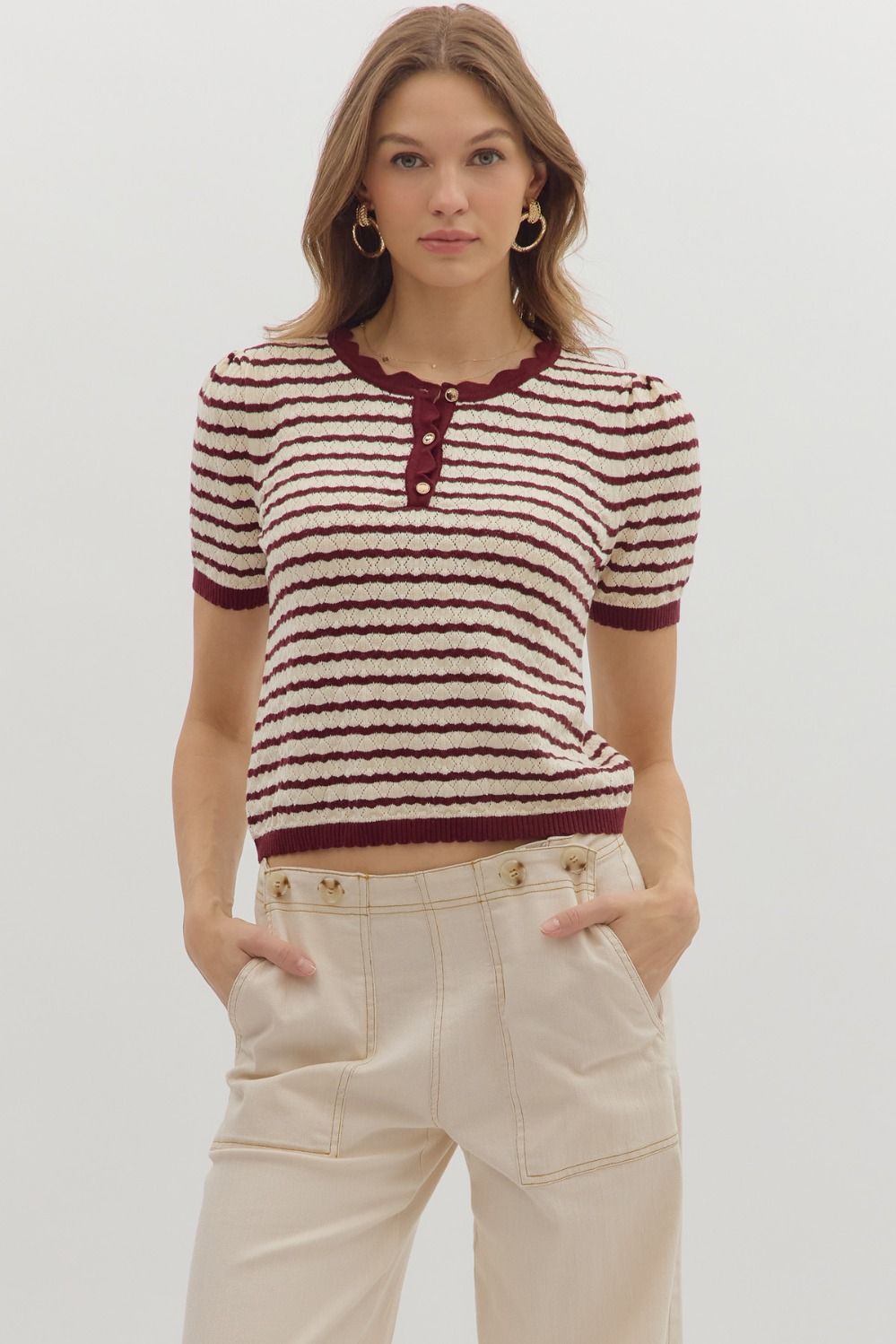 Sugar Stripe Button Top