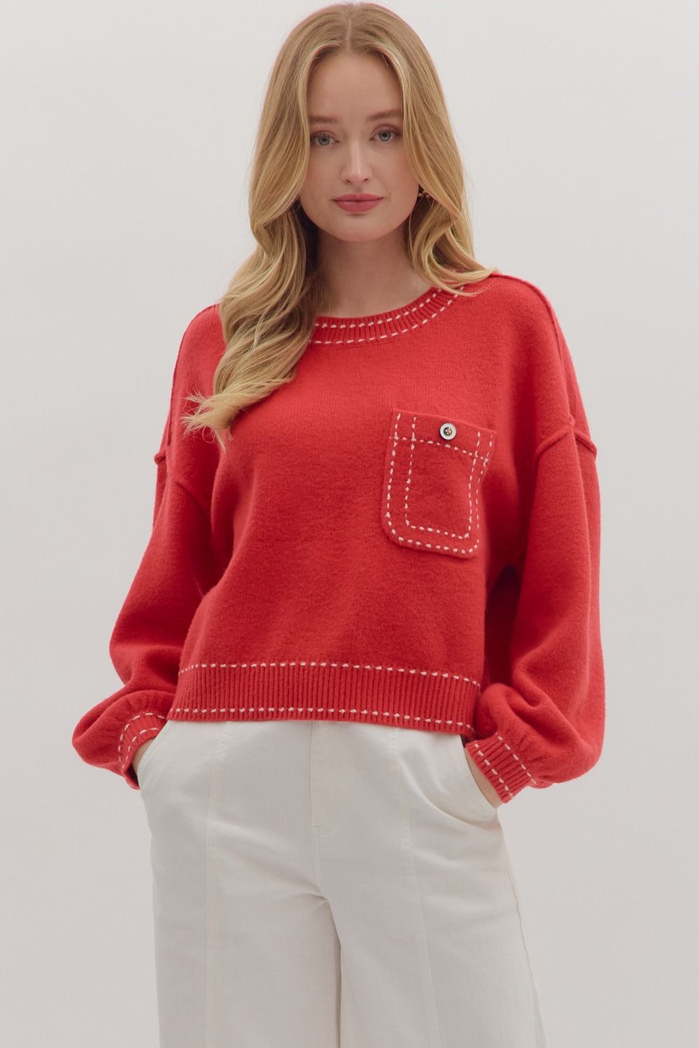 Threaded Moments Knit Top - RED