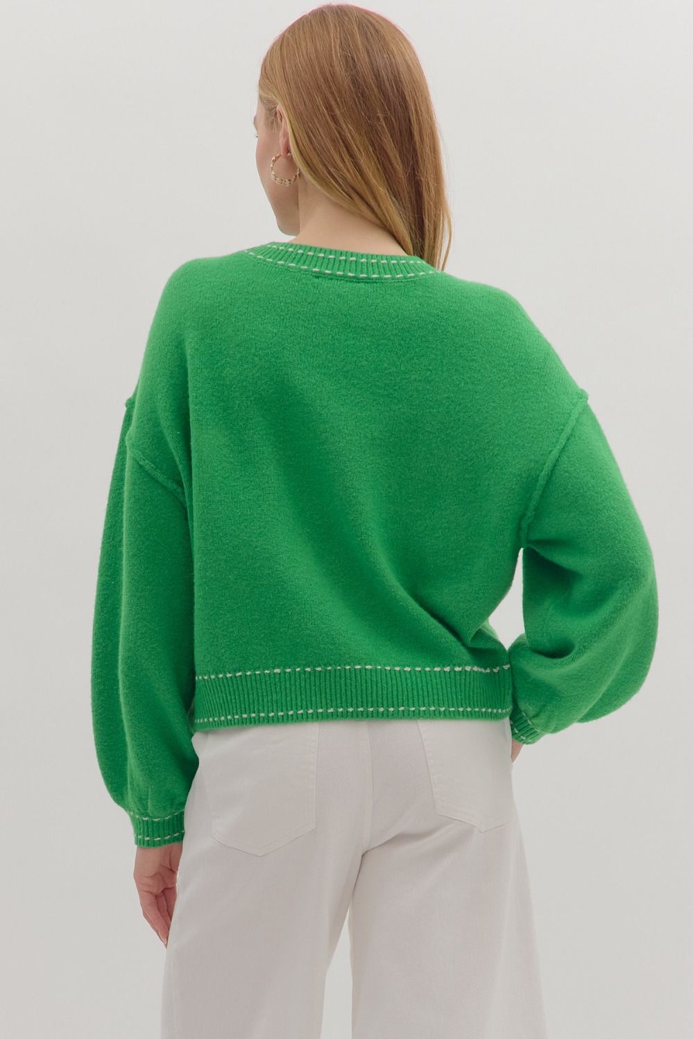 Threaded Moments Knit Top - GREEN