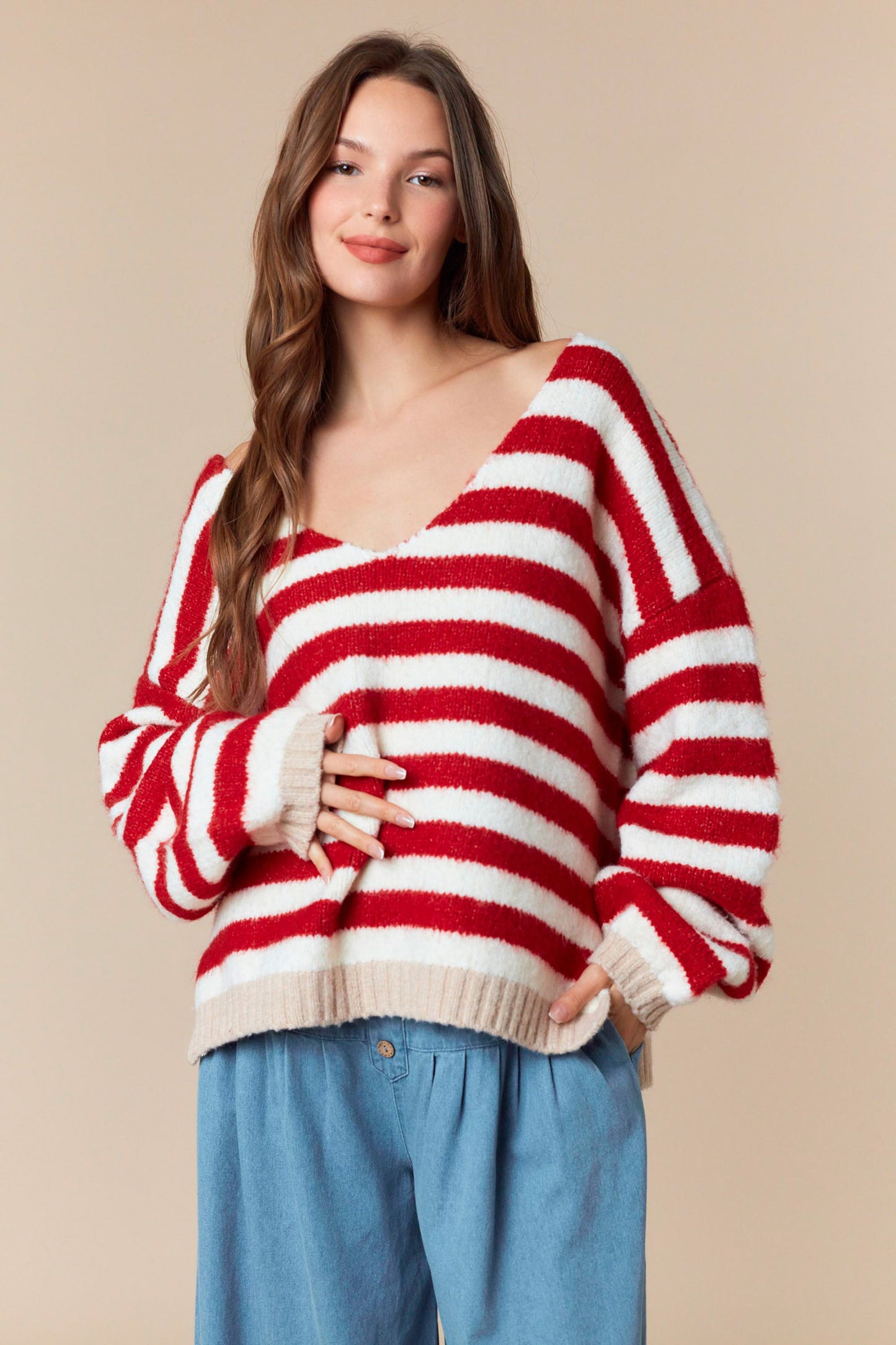 Striped & Chic V-Neck Sweater