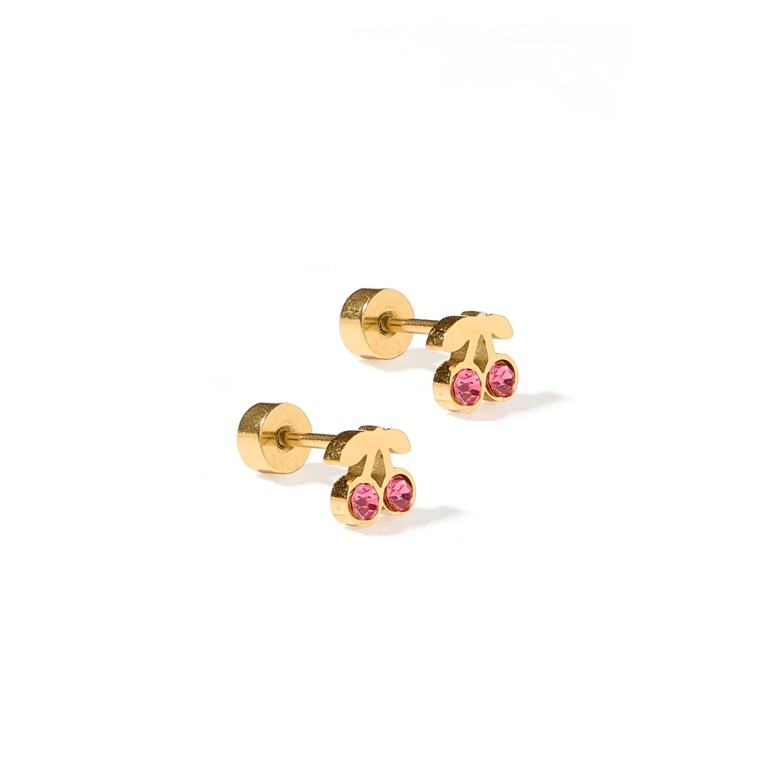 Pink Cherry Studs - Screwback Earrings