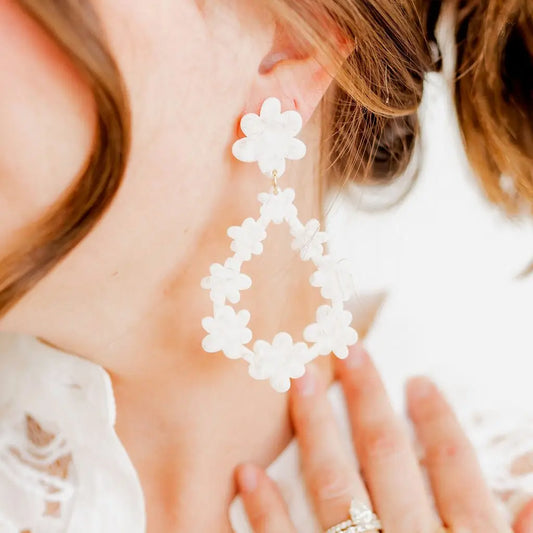 Bianca white shell earrings by Linny Co featuring elegant, natural shell design with silver hooks for a stylish accessory.