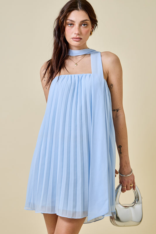 The Seraphina Tie-Neck Dress - SKY BLUE