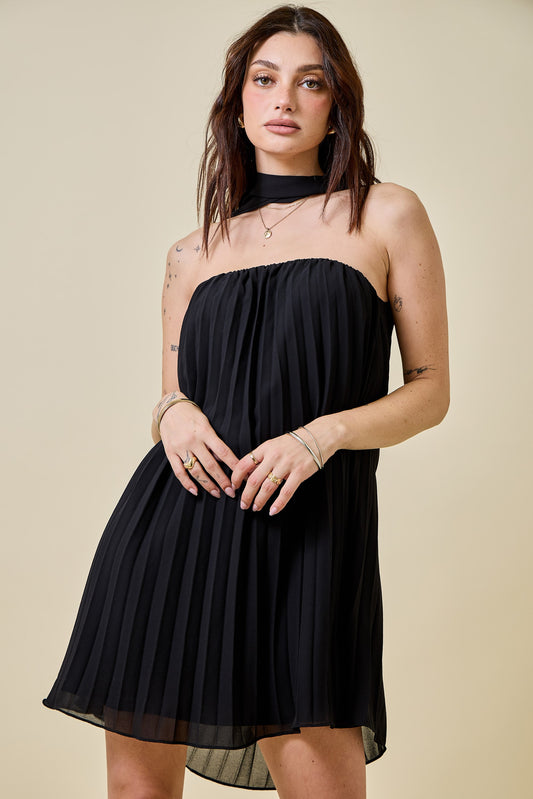The Seraphina Tie-Neck Dress - BLACK