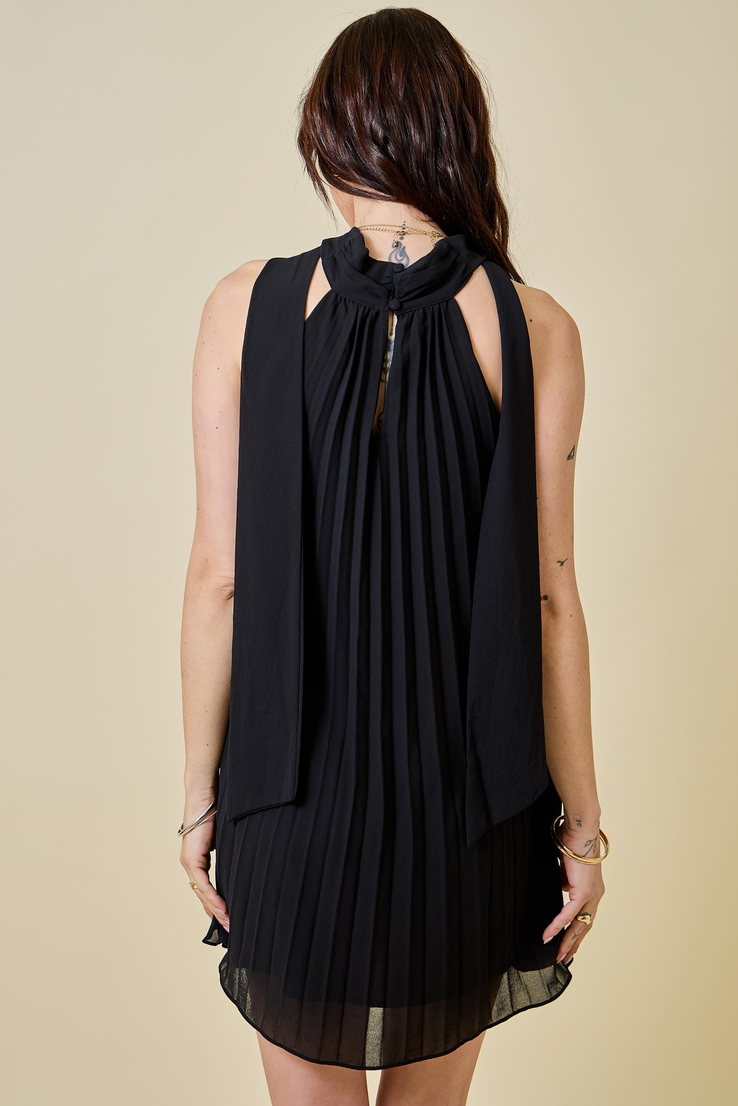 The Seraphina Tie-Neck Dress - BLACK