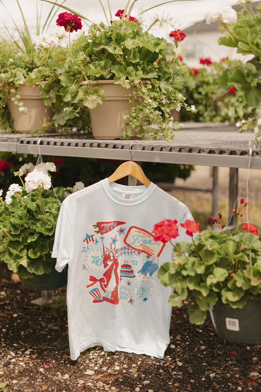 Fireworks and Freedom T-shirt by Chaudoin Creations featuring patriotic design with fireworks and American flag elements.