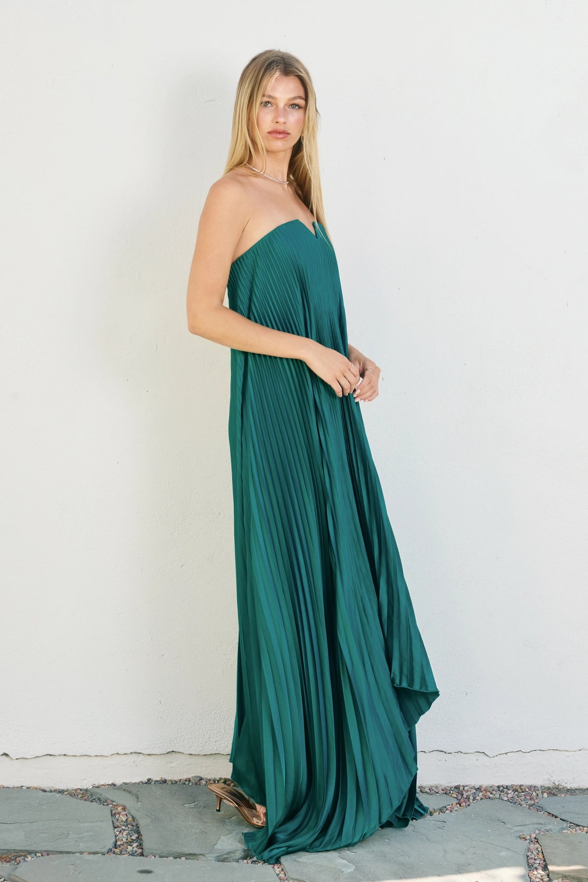 Satin Soirée Dress - EMERALD