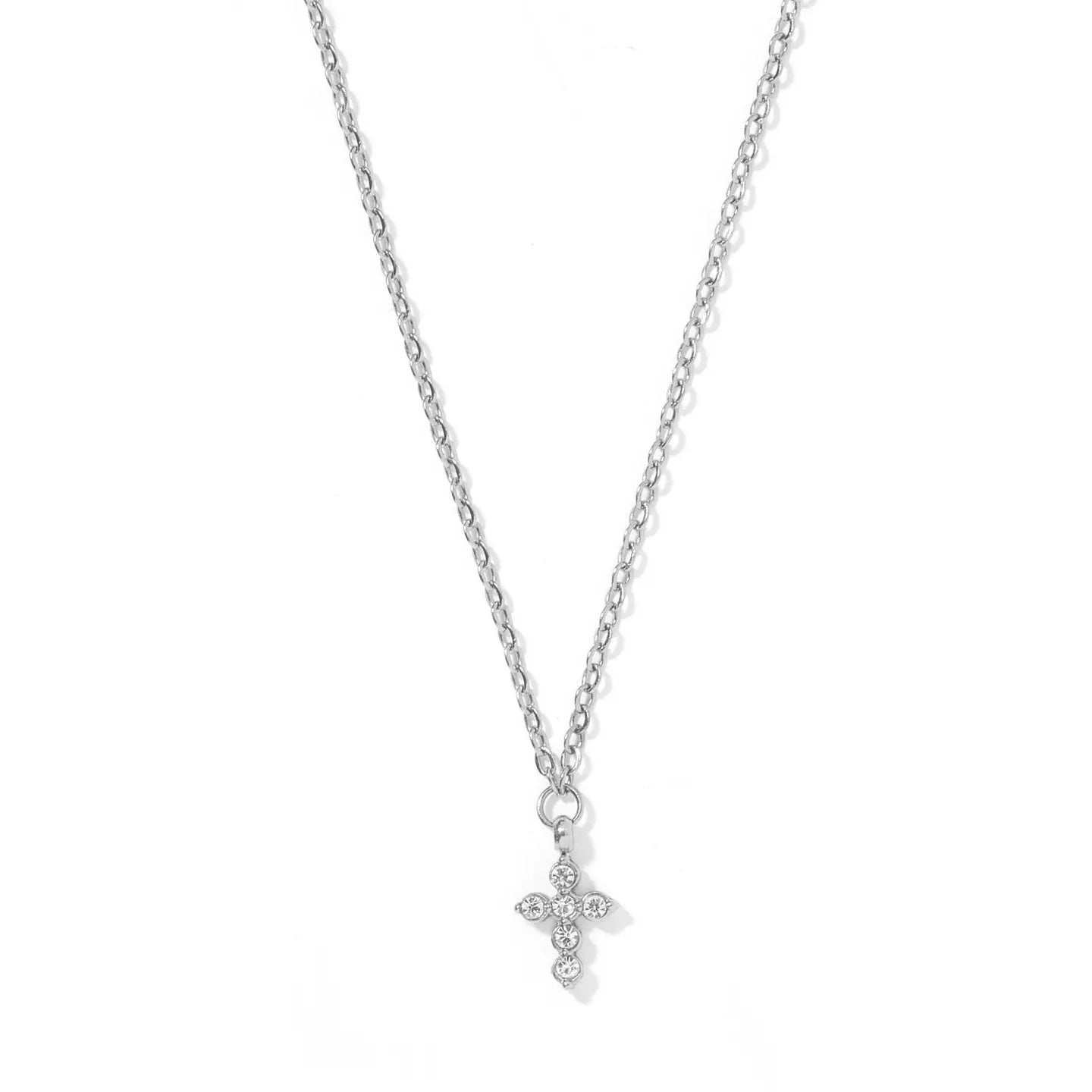 Silver Carly Cross Necklace by Linny Co featuring a sleek, minimalist cross pendant on a delicate chain.