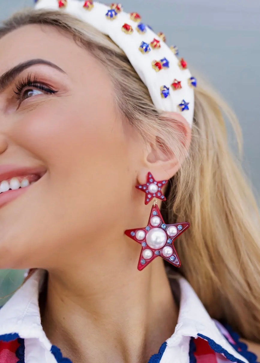 Big star earrings by Brianna Cannon featuring bold star-shaped design in gold-tone metal.