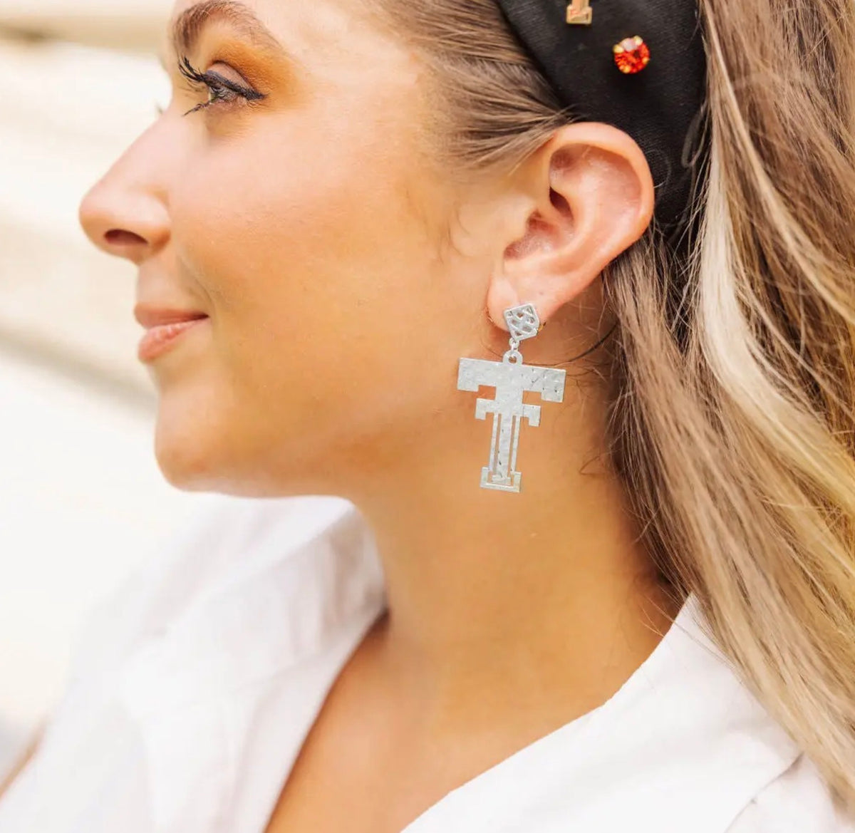 Texas Tech Silver Double T Earrings