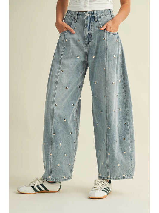 Studded Chic Barrel Jeans