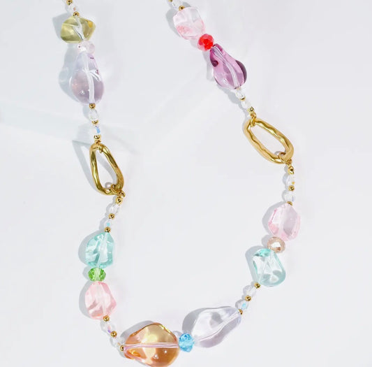 Pastel Pebbles Necklace by Treasure Jewels featuring colorful, smooth stone beads on a delicate chain.