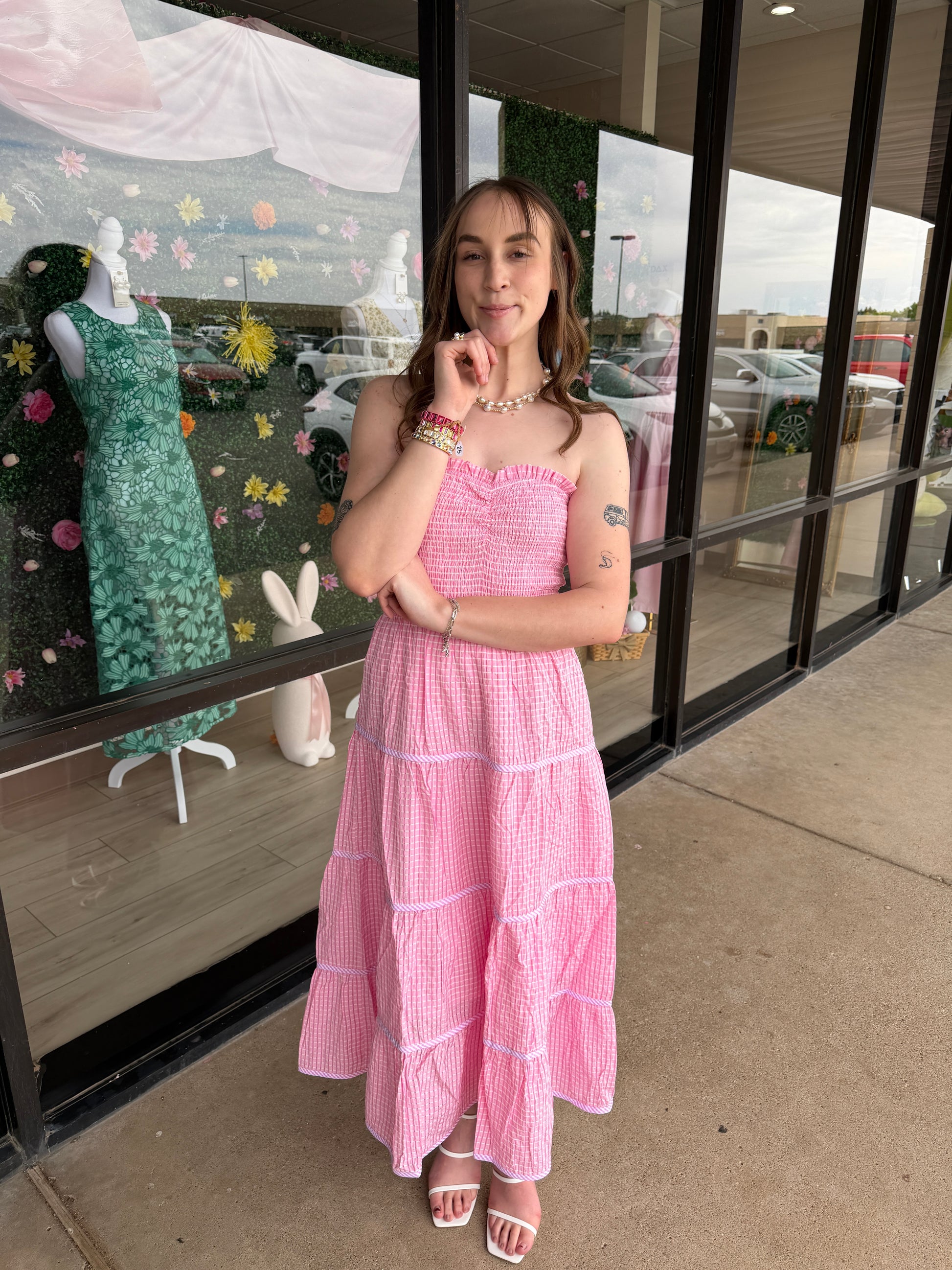 Baby Pink Soft Statement Midi Dress in pink, featuring a flattering fit and elegant design, perfect for stylish occasions.