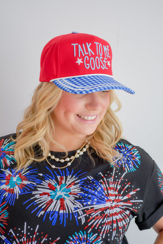 Poppy & Pine Talk To Me Goose hat featuring a playful embroidered goose design and casual baseball cap style.