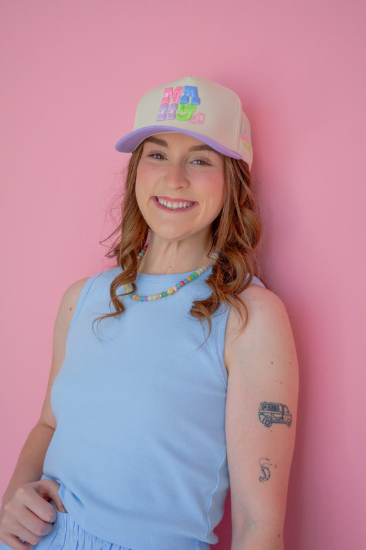 Purple MAHJ hat by Summer Tees with a curved brim and adjustable strap, displayed on a white background.