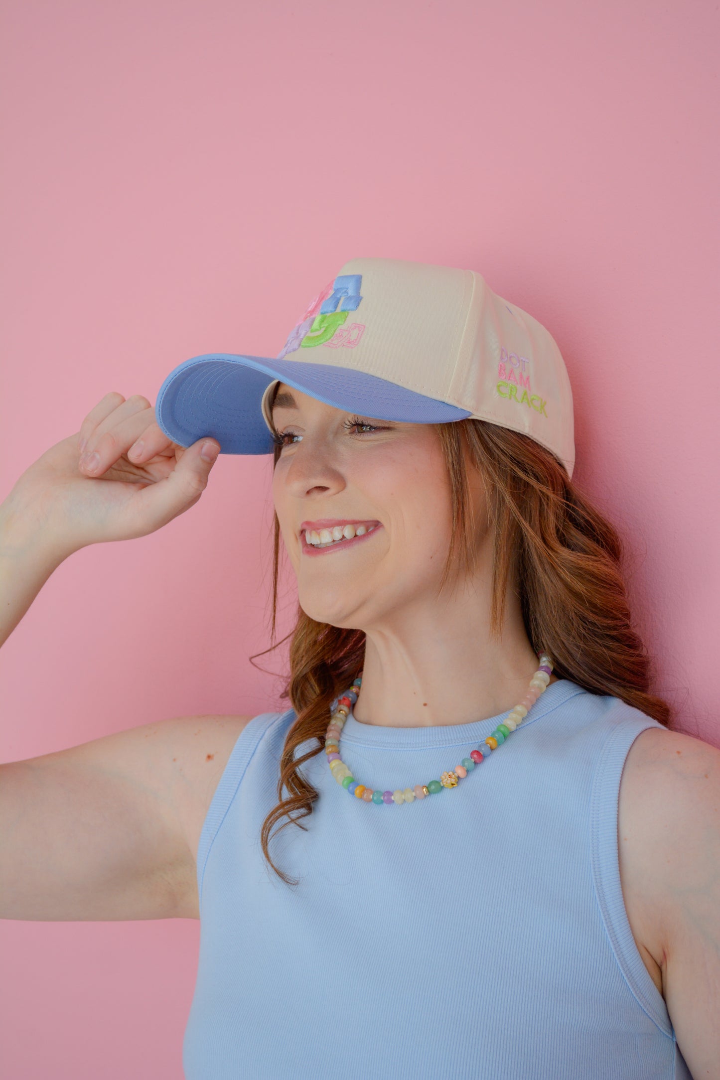 Blue MAJH hat by Summer Tees with a curved brim and adjustable strap, shown on a mannequin head.