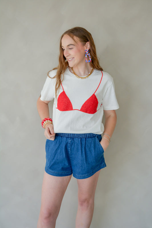 Cherry Beaded Bikini Tee