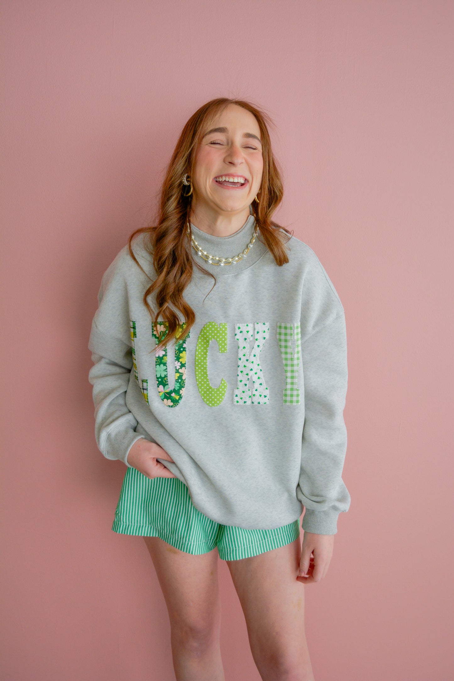 h.flynn quilted in Luck pullover, close-up of the textured quilted fabric and stylish design in a cozy, casual style.