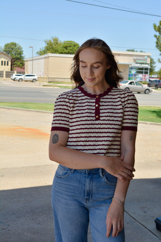 Sugar Stripe Button Top