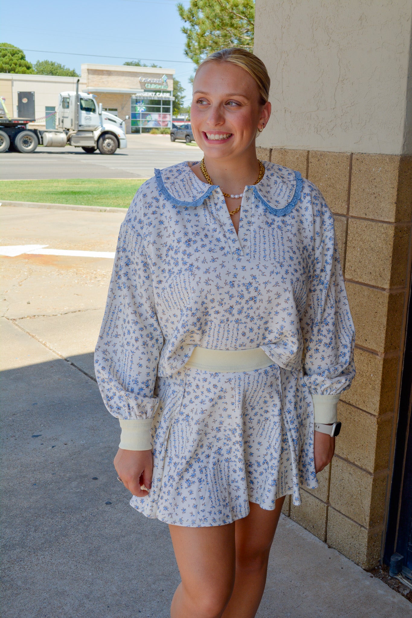 Ditsy Florals Skirt in Baby Blue