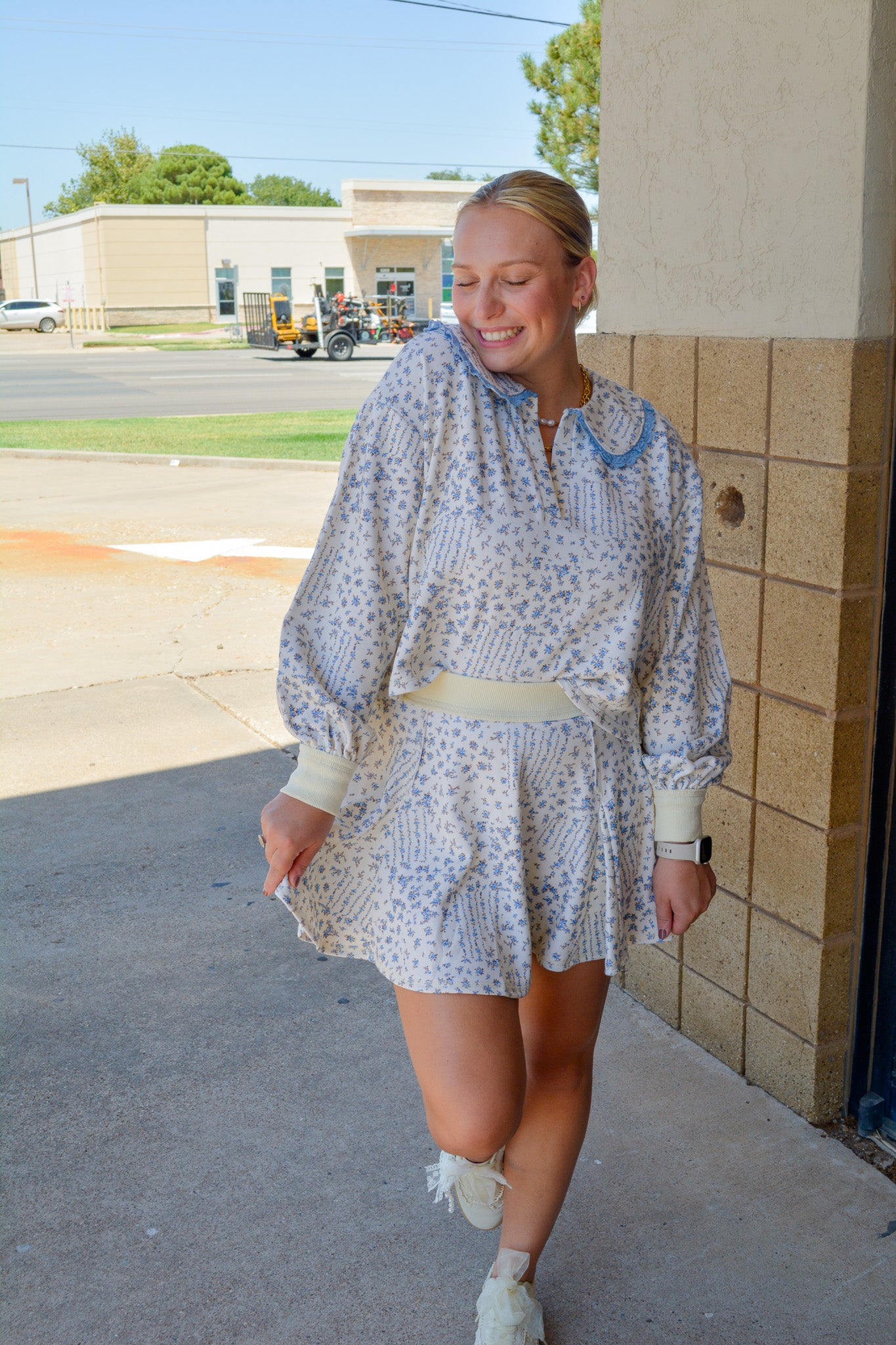 Ditsy Florals Skirt in Baby Blue