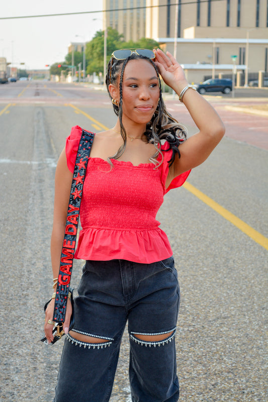 Game Day Star Sequin Bag Strap - RED/BLACK