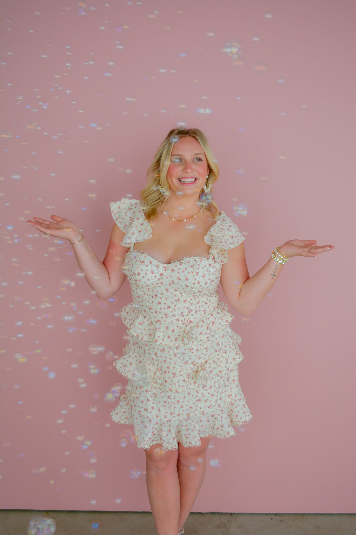 Mable Annie May dress in soft fabric with floral pattern, featuring a fitted bodice and flowing skirt, perfect for casual wear.