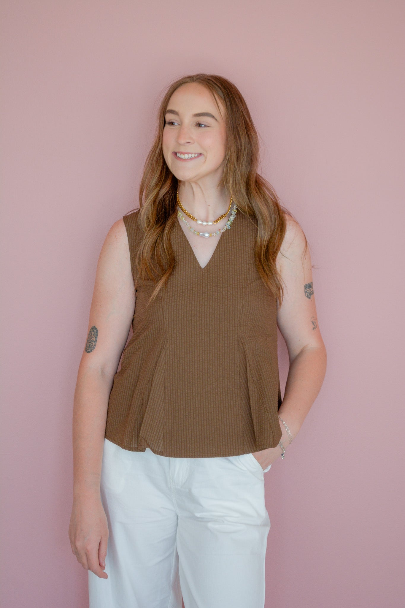 Grade & Gather Canyon Chic vest top displayed on a hanger, featuring a stylish sleeveless design with a relaxed fit.