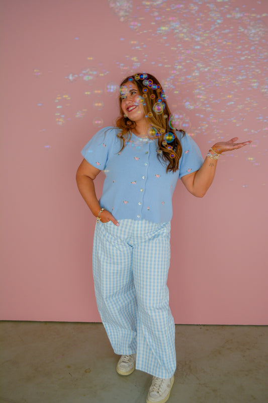 Powder Blue Puff Sleeve Knit Top