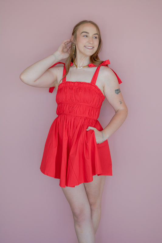 Red Ruched Mini Dress