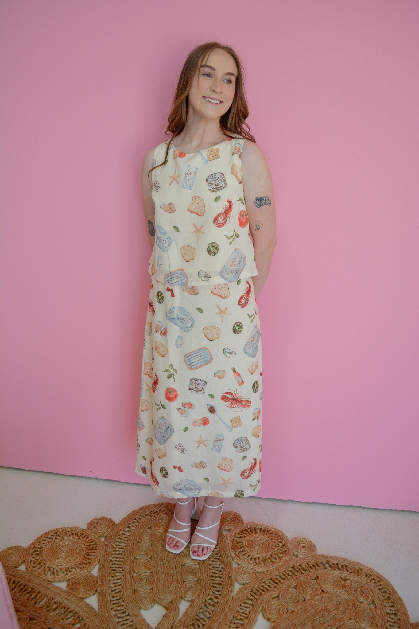 Able Seaside Pantry Midi Skirt in lightweight fabric, featuring a flowy design and subtle print, perfect for casual or dressy outfits.