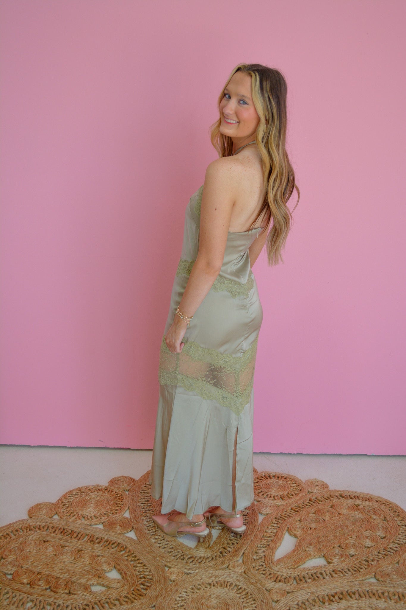 Edit by Nine Olive You Always satin dress featuring a flowy silhouette and elegant design, perfect for special occasions.